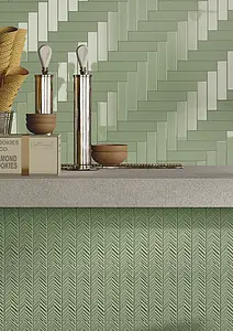 Background tile, Effect unicolor, Color green, Ceramics, 5x20 cm, Finish matte