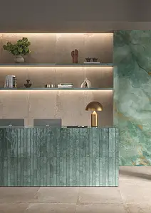 Background tile, Color green, Glazed porcelain stoneware, 4.8x45 cm, Finish glossy