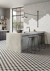 Background tile, Color black & white, Glazed porcelain stoneware, 22x25 cm, Finish antislip