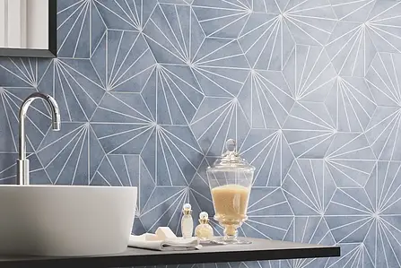 Background tile, Effect faux encaustic tiles, Color sky blue, Glazed porcelain stoneware, 22x25 cm, Finish antislip