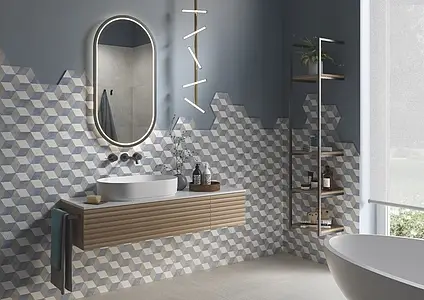 Background tile, Effect faux encaustic tiles, Color multicolor, Glazed porcelain stoneware, 22x25 cm, Finish antislip