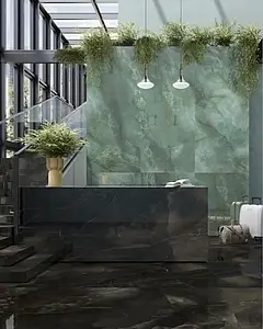 Background tile, Effect onyx, Color green, Unglazed porcelain stoneware, 120x278 cm, Finish polished