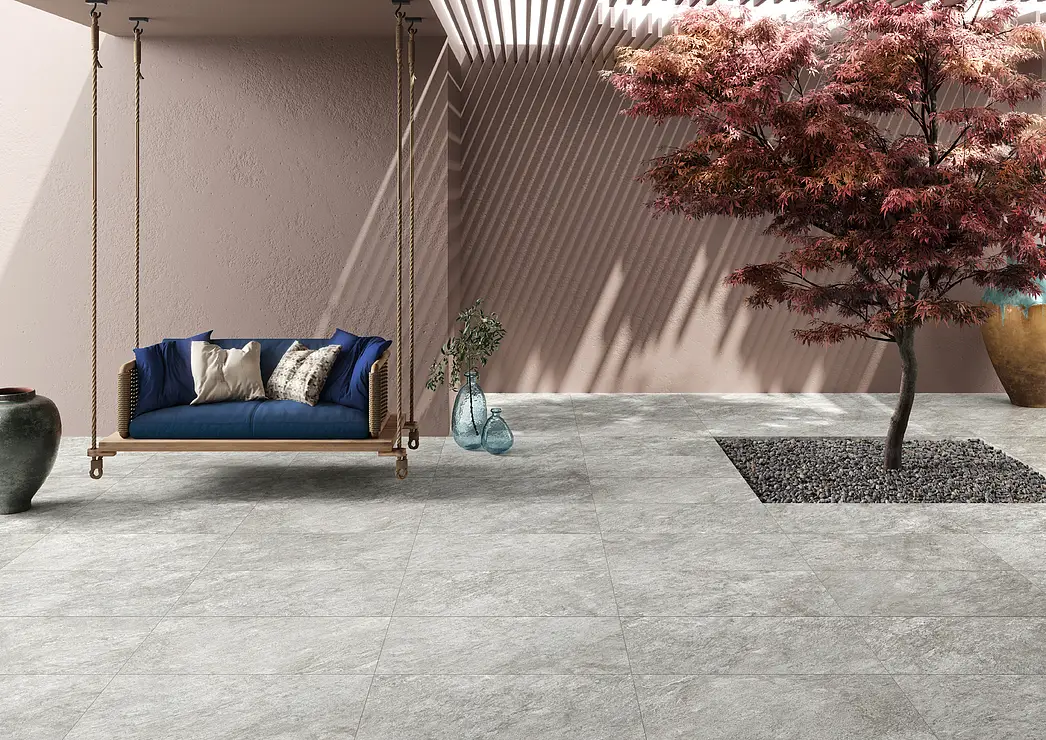 Background tile, Effect stone,quartzite, Color grey, Glazed porcelain stoneware, 60x100 cm, Finish antislip