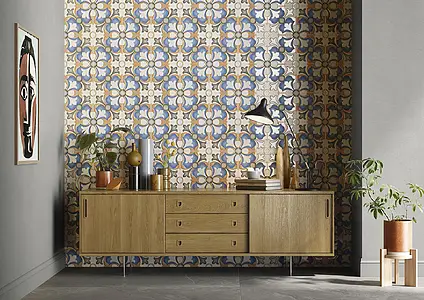 Background tile, Effect faux encaustic tiles, Color multicolor, Glazed porcelain stoneware, 20x20 cm, Finish glossy