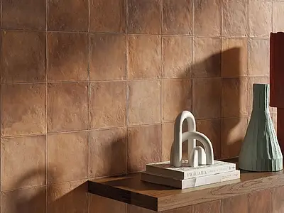 Background tile, Effect terracotta, Color brown, Glazed porcelain stoneware, 20x20 cm, Finish antislip