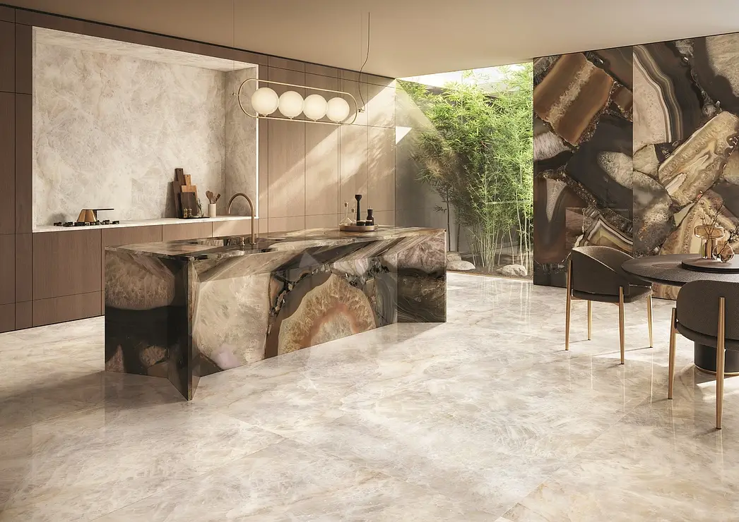 Background tile, Effect stone,other marbles, Color beige, Glazed porcelain stoneware, 120x278 cm, Finish polished