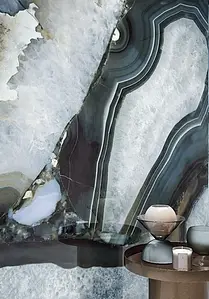 Bakgrunnsflis, Effekt stein,agat, Farge marineblå, Glasert porselenssteintøy, 120x278 cm, Overflate polert