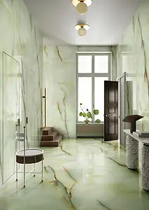 Background tile, Effect onyx, Color green, Glazed porcelain stoneware, 120x278 cm, Finish polished