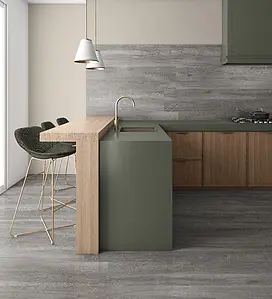Background tile, Effect wood, Color grey, Glazed porcelain stoneware, 23.3x120 cm, Finish antislip