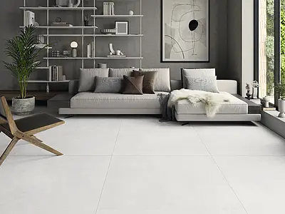 Grundflise, Effekt beton, Farve hvid, Glaseret porcelænsstentøj, 100x100 cm, Overflade mat