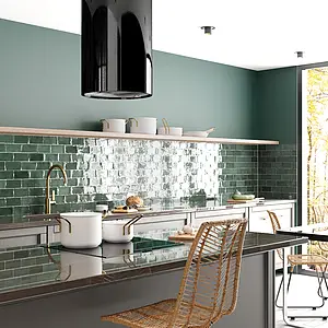 Background tile, Color green, Style zellige, Ceramics, 7.5x15 cm, Finish glossy