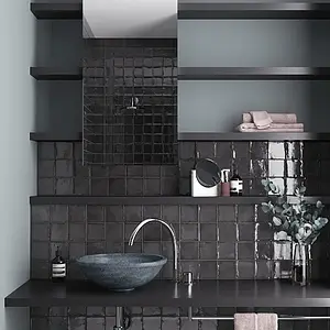 Background tile, Color black, Style zellige, Ceramics, 10x10 cm, Finish glossy