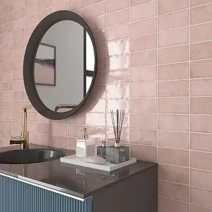 Background tile, Color pink, Style zellige, Ceramics, 7.5x15 cm, Finish glossy