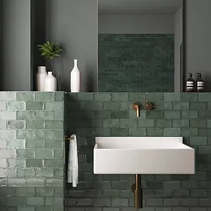 Background tile, Color green, Style zellige, Ceramics, 7.5x15 cm, Finish glossy