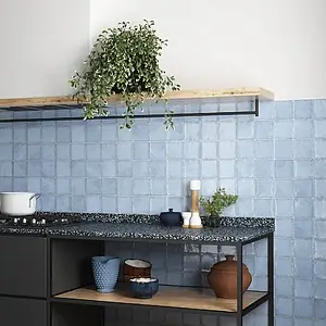 Background tile, Color sky blue, Style zellige, Ceramics, 10x10 cm, Finish glossy