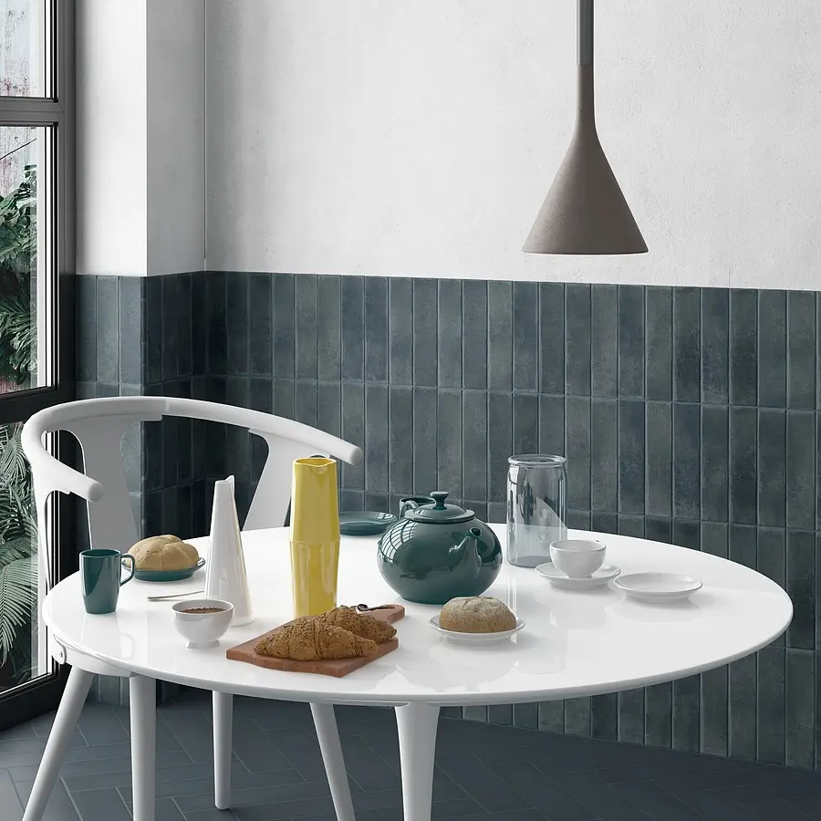 Background tile, Effect brick, Color navy blue, Glazed porcelain stoneware, 6x24.6 cm, Finish antislip