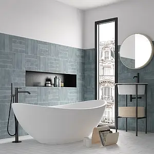Background tile, Effect brick, Color sky blue, Glazed porcelain stoneware, 6x24.6 cm, Finish matte