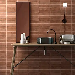 Background tile, Effect brick, Color brown,orange, Glazed porcelain stoneware, 6x24.6 cm, Finish matte