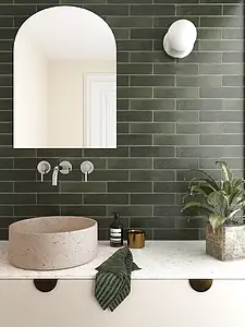 Background tile, Effect brick, Color green, Glazed porcelain stoneware, 6x24.6 cm, Finish matte