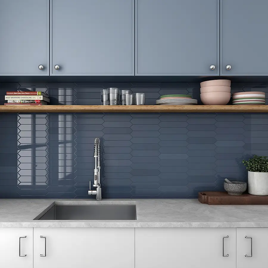 Background tile, Color navy blue, Ceramics, 5x25 cm, Finish glossy