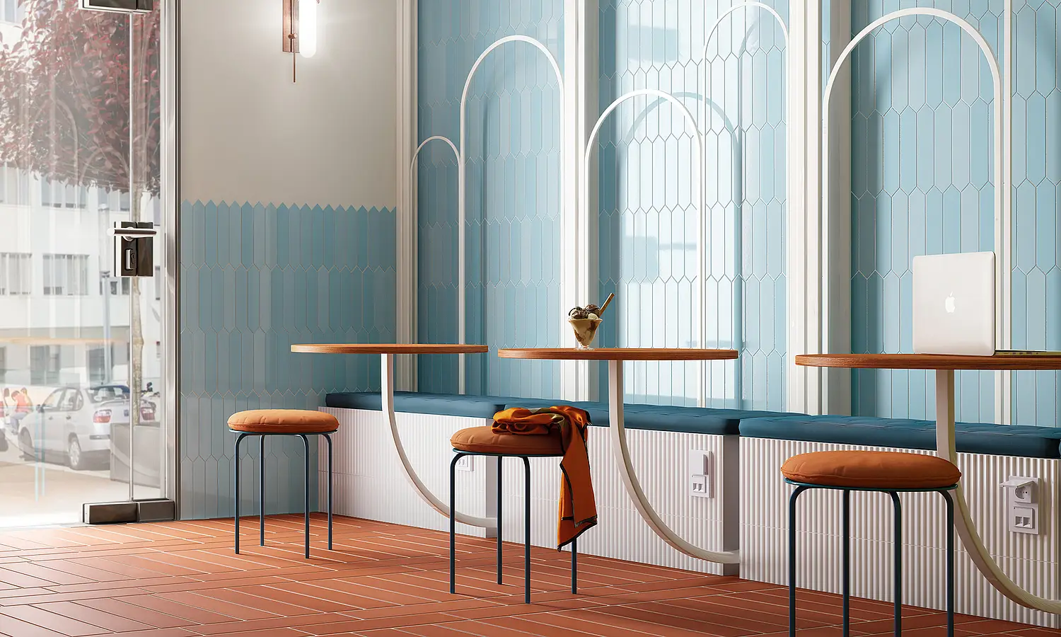 Background tile, Color sky blue, Ceramics, 5x25 cm, Finish glossy