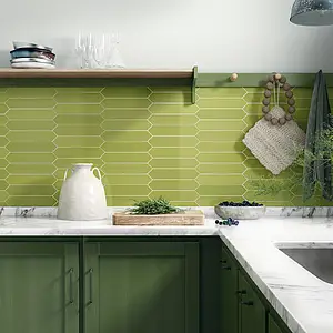 Background tile, Color green, Ceramics, 5x25 cm, Finish glossy