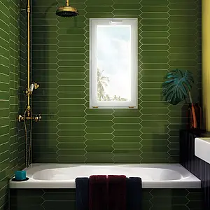 Piastrella di fondo, Colore verde, Ceramica, 5x25 cm, Superficie lucida
