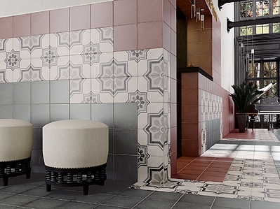 Art Nouveau Porcelain Tiles produced by Equipe Ceramicas, faux encaustic tiles