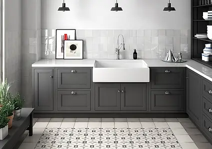 Background tile, Effect faux encaustic tiles, Color grey, Glazed porcelain stoneware, 20x20 cm, Finish matte