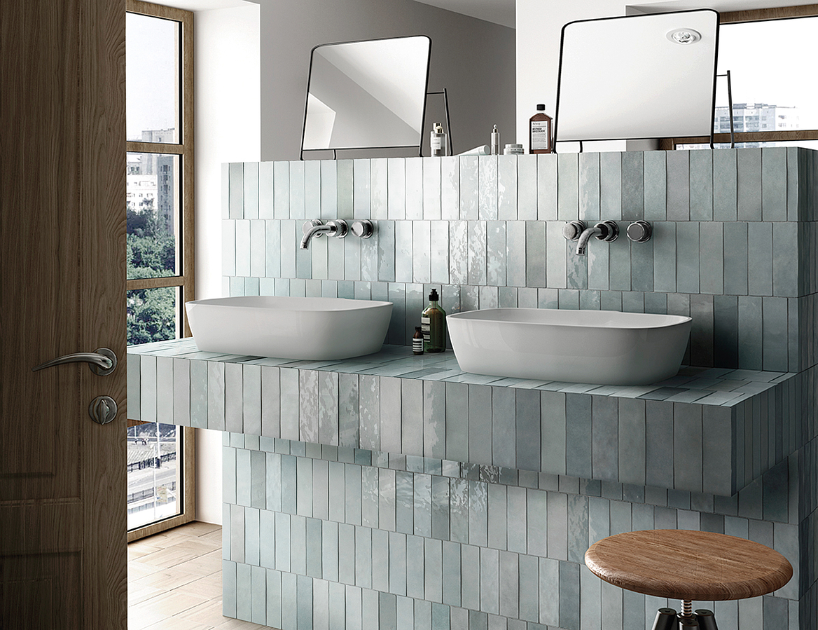 Sky blue tiles, zellige 7x20 (Spain). Reviews. Samples to Canada