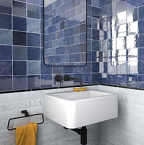 Background tile, Color navy blue, Style handmade,zellige, Ceramics, 13.2x13.2 cm, Finish glossy