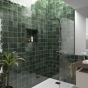 Background tile, Color green, Style zellige, Ceramics, 13.2x13.2 cm, Finish glossy