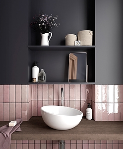 Background tile, Color pink, Style handmade,zellige, Ceramics, 6.5x20 cm, Finish glossy