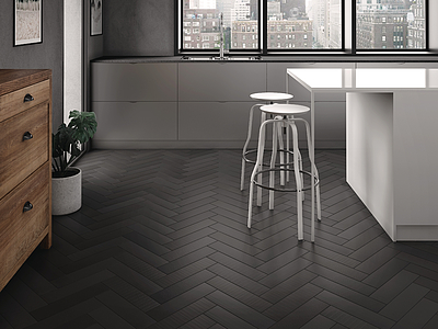 Фоновая плитка, Цвет чёрный, Глазурованный керамогранит, 9.2x36.8 см, Поверхность противоскользящая
