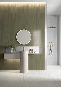Background tile, Color green, Glazed porcelain stoneware, 5.6x22.4 cm, Finish matte