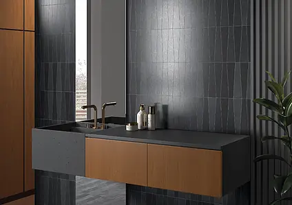 Background tile, Color black, Glazed porcelain stoneware, 5.6x22.4 cm, Finish matte