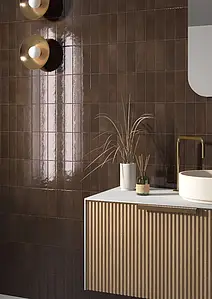 Background tile, Color brown, Glazed porcelain stoneware, 6x18.6 cm, Finish glossy