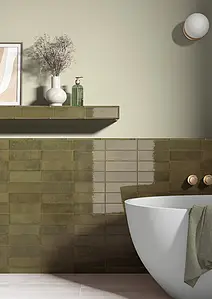 Background tile, Color green, Glazed porcelain stoneware, 6x18.6 cm, Finish glossy