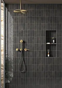 Background tile, Color black, Glazed porcelain stoneware, 6x18.6 cm, Finish glossy