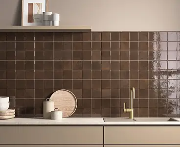 Background tile, Color brown, Glazed porcelain stoneware, 10x10 cm, Finish glossy