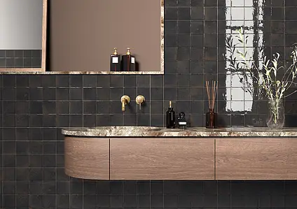Background tile, Color black, Glazed porcelain stoneware, 10x10 cm, Finish glossy