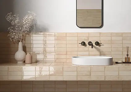 Background tile, Color beige, Glazed porcelain stoneware, 6x18.6 cm, Finish glossy