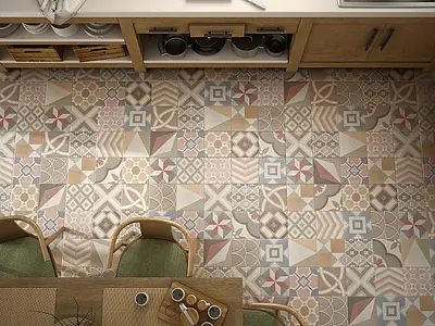 Effect faux encaustic tiles, Color multicolor, Style patchwork, Background tile, Glazed porcelain stoneware, 20x20 cm, Finish matte