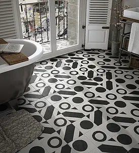 Bakgrunnsflis, Farge svarte og hvite, Stil patchwork, Glasert porselenssteintøy, 20x20 cm, Overflate matt
