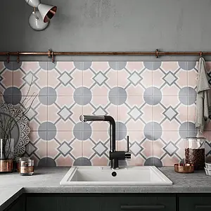 Background tile, Effect faux encaustic tiles, Color multicolor, Glazed porcelain stoneware, 20x20 cm, Finish matte