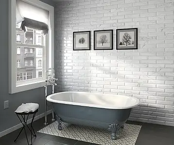 Background tile, Effect stone, Color white, Style metro, Ceramics, 7.5x30 cm, Finish glossy
