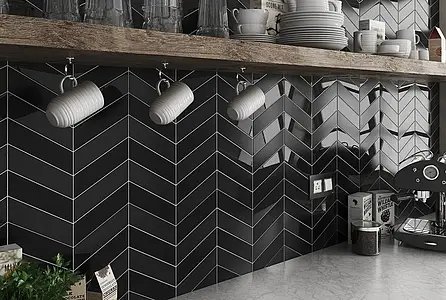 Effect unicolor, Color black, Background tile, Ceramics, 5.2x18.6 cm, Finish matte