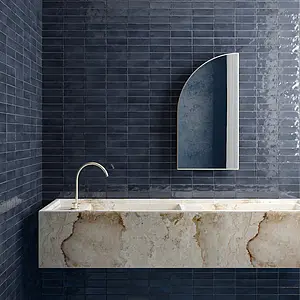 Background tile, Color navy blue, Style zellige, Glazed porcelain stoneware, 5x15 cm, Finish glossy