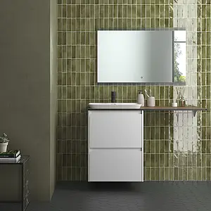 Background tile, Color green, Style zellige, Glazed porcelain stoneware, 5x15 cm, Finish glossy