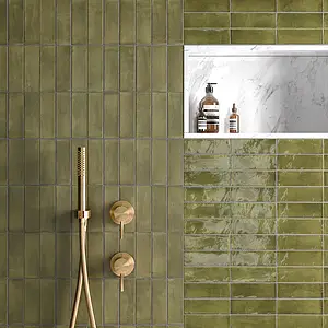 Background tile, Color green, Glazed porcelain stoneware, 5x15 cm, Finish antislip